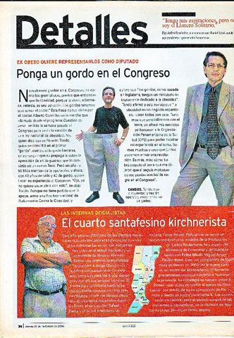 Año 2006 - Ricardo - New Rick - Tondo, es convocado al Abrazo al Congreso Nacional, por los Pobres Gordos que no querian ser expuestos cómo ganado en subasta, por la TV, para defender sus derechos. REVISTA XXIII